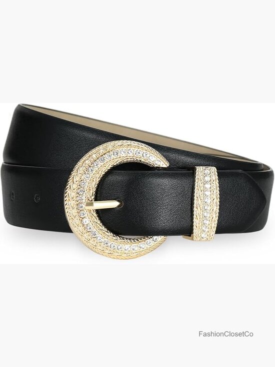 Faux Leather Belt with Rhinestone Buckle Casual Women\'s Waist Belt main image 5